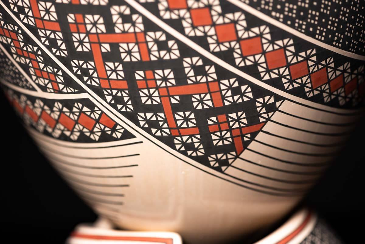 Mata Ortiz Ceramic Pot Black and Orange Mexican Folk Art