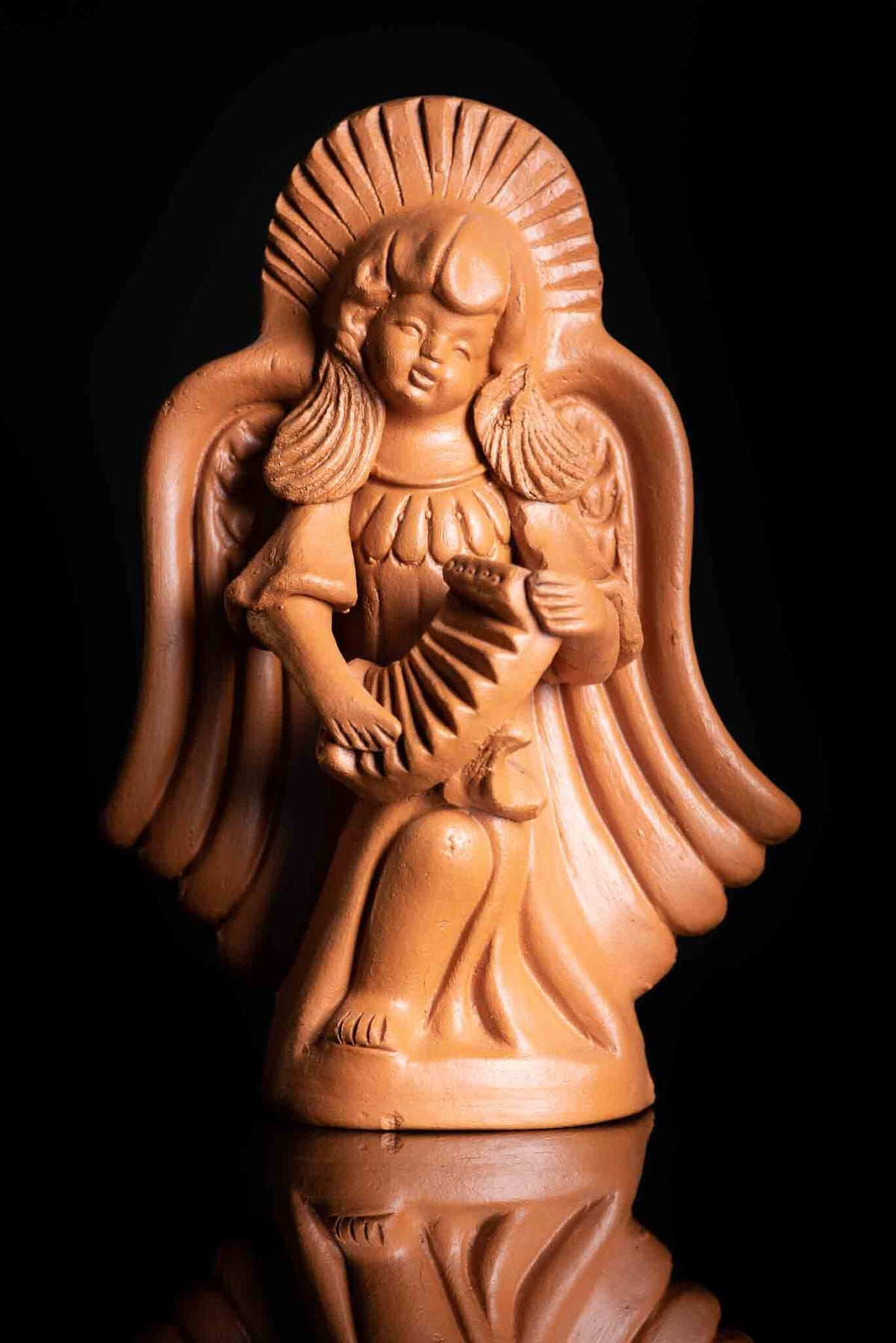 Natural Clay Angel playing Accordion wall hanging or table