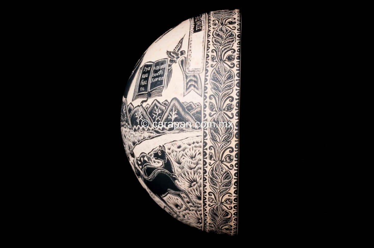 Oaxacan Etched Gourd with Portrait of President Benito Juarez