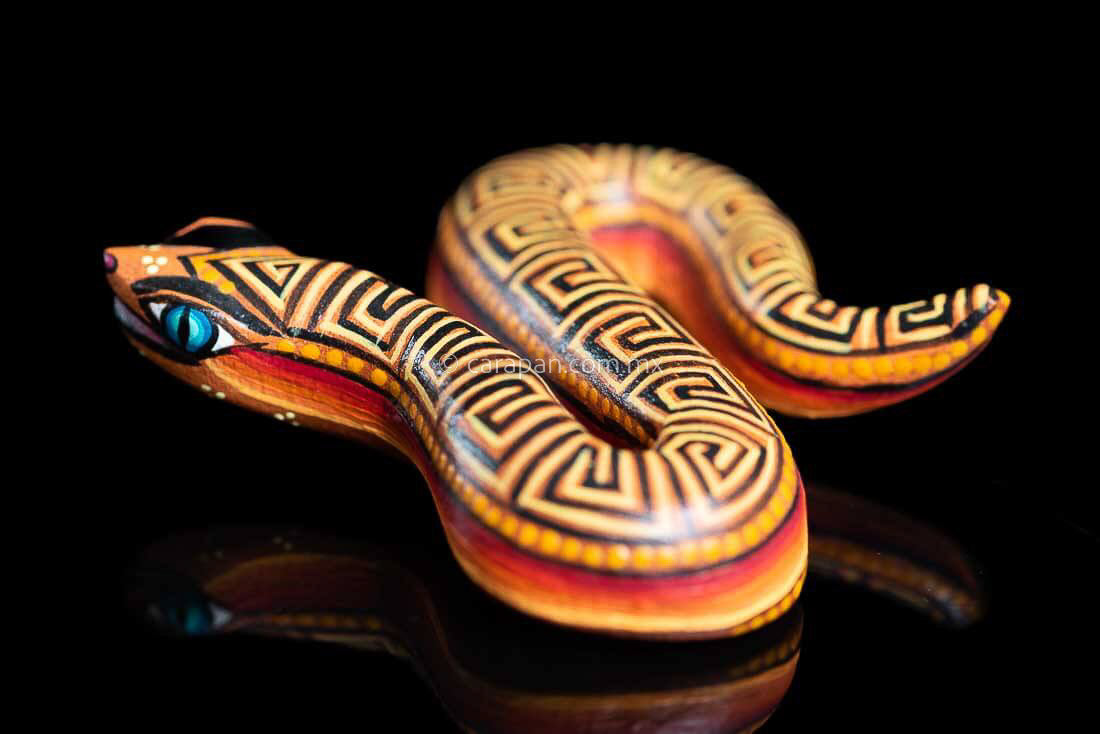 Orange Snake Wood Carving Mexican Alebrije