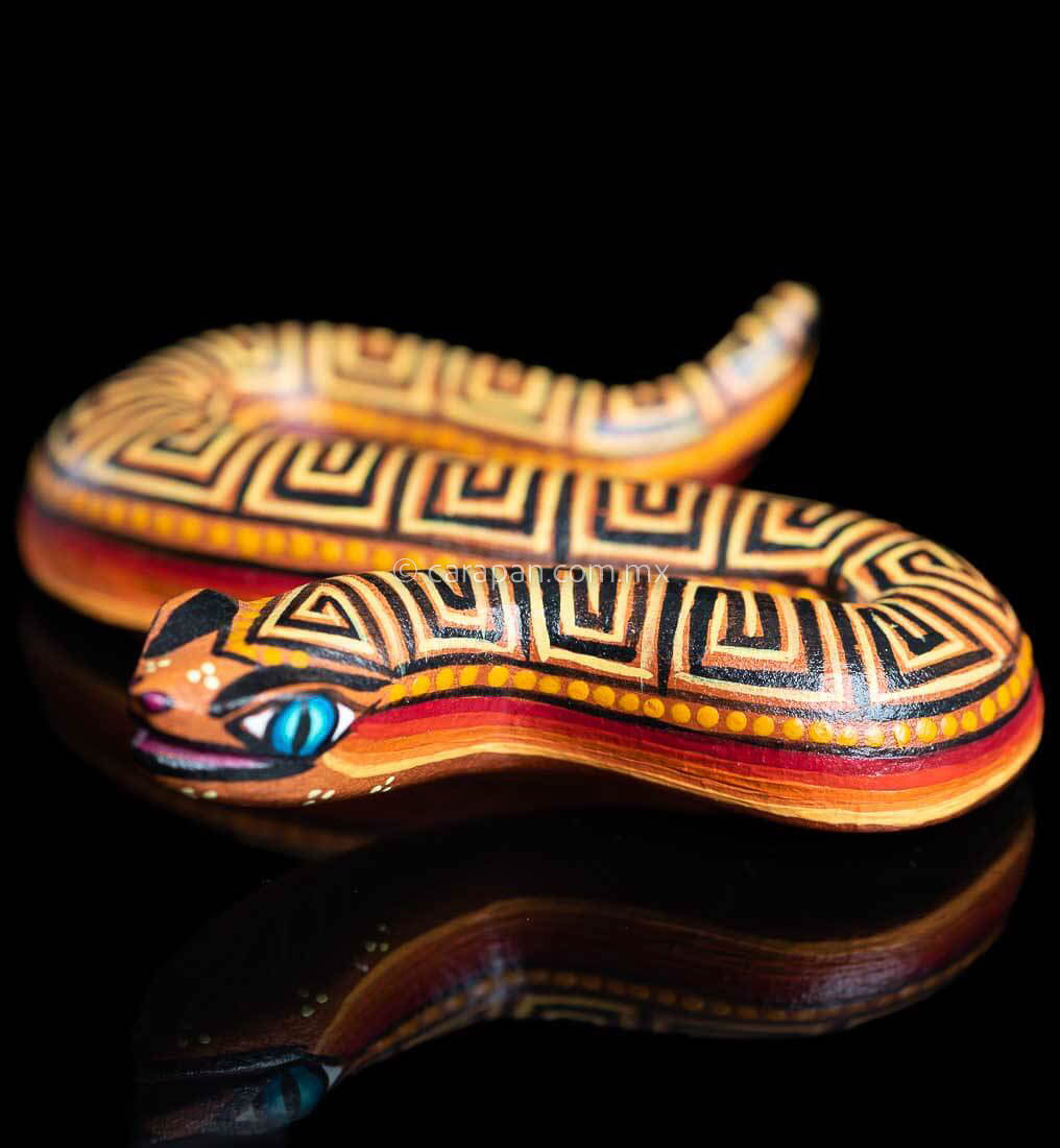Orange Snake Wood Carving Mexican Alebrije