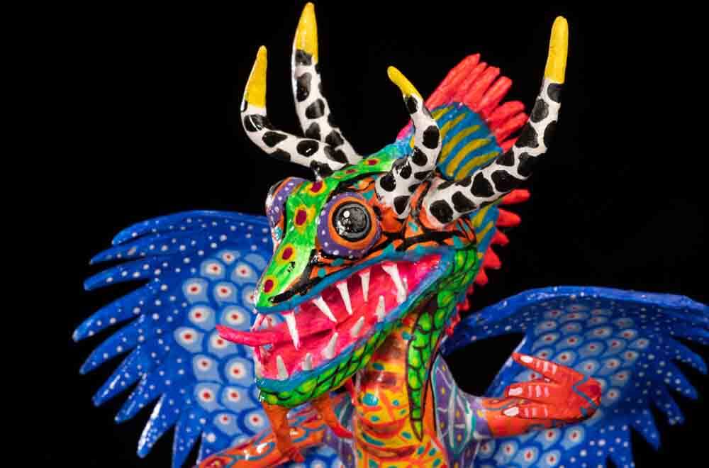 Paper Mache Alebrije blue wings Mexican Dragon Face