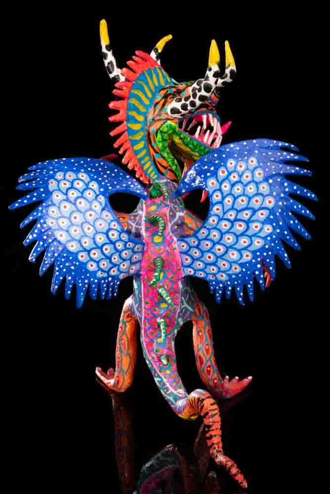 Paper Mache Alebrije blue wings Mexican Dragon