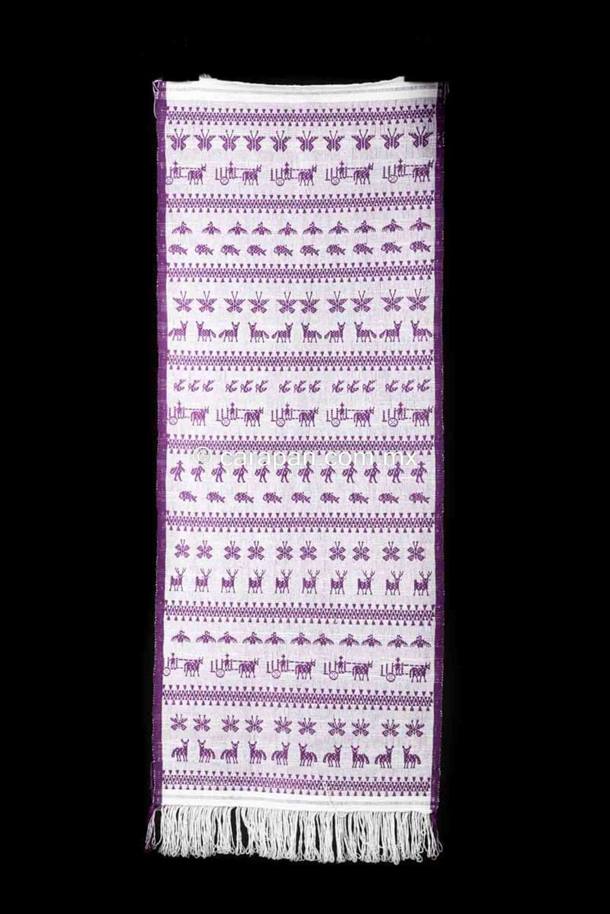 Purple Mexican Textile Runner From San Mateo del Mar with Traditional Oaxacan Patterns