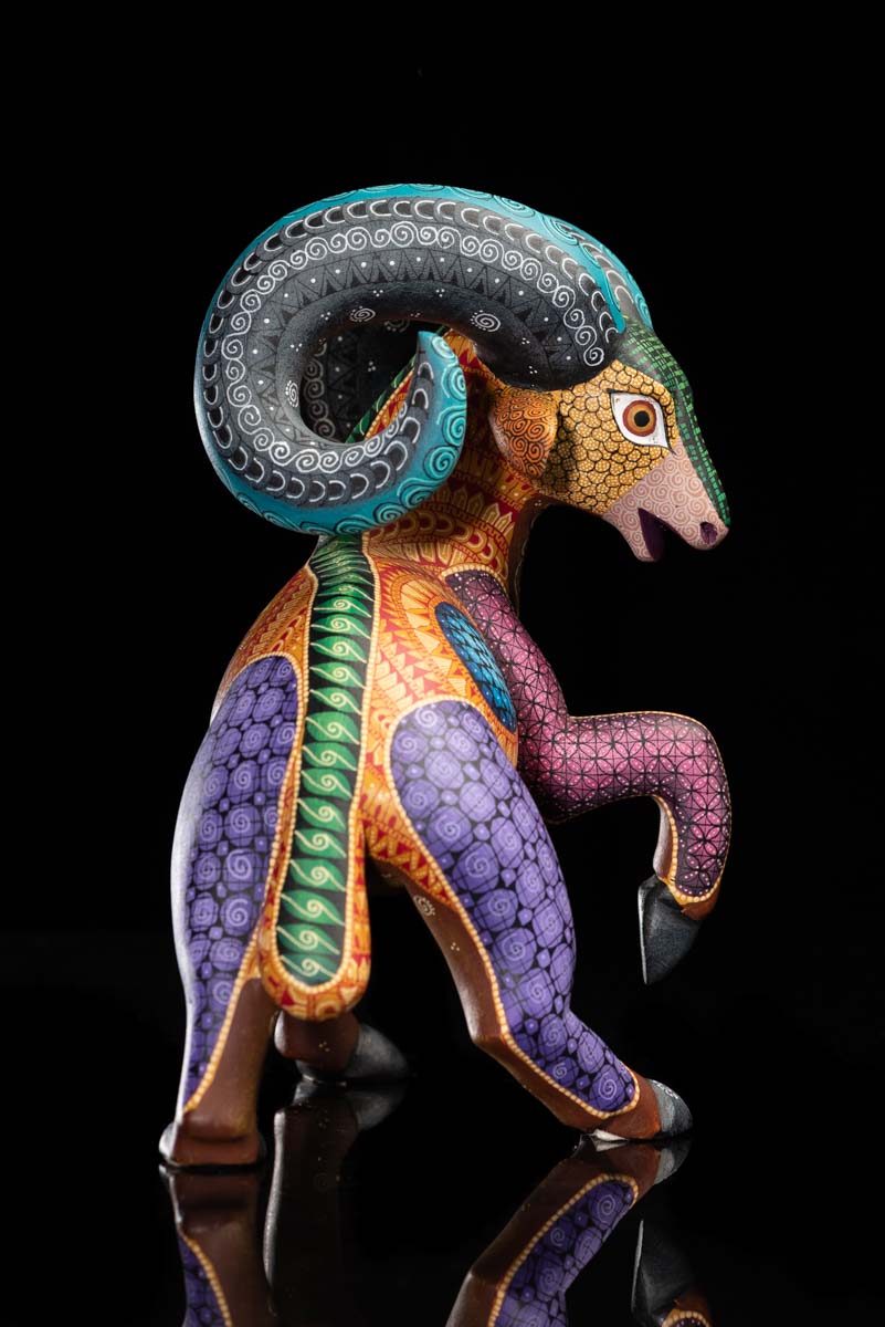 Ram Sheep Oaxacan Wood Carving Mexican Hand Crafted Sculpture Back View