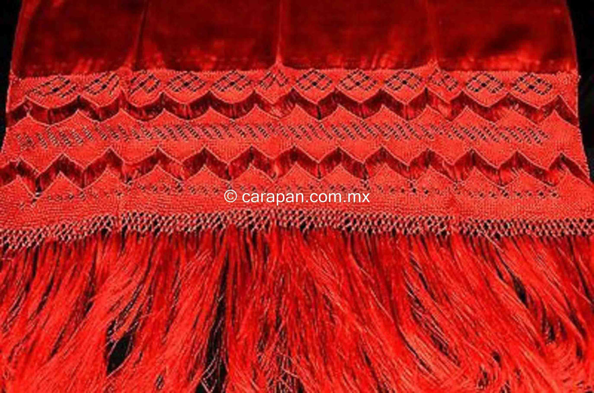 Red Mexican Shawl Red Rebozo Silk Texture back strap loomed in Santa Maria 