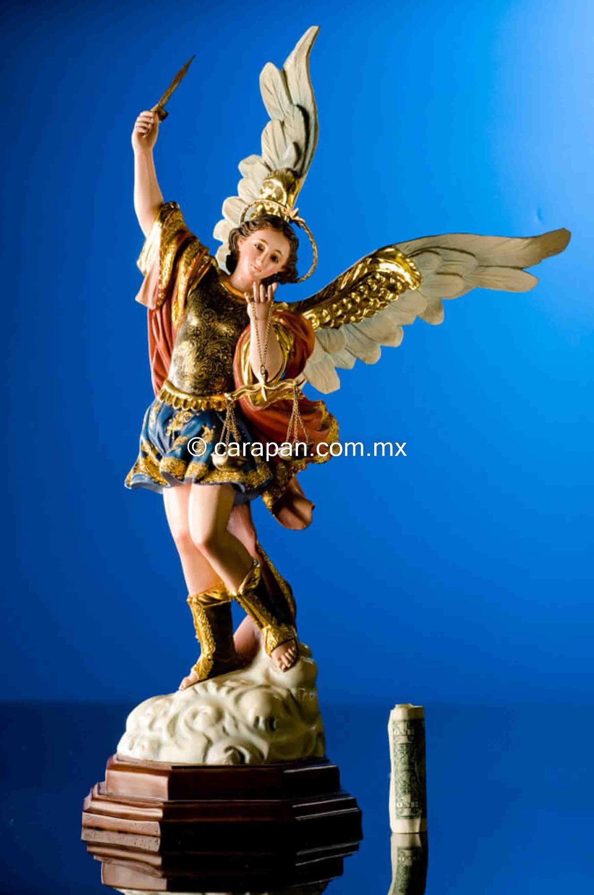 Wooden Figure of St. Michael Archangel Gold Leaf with sword