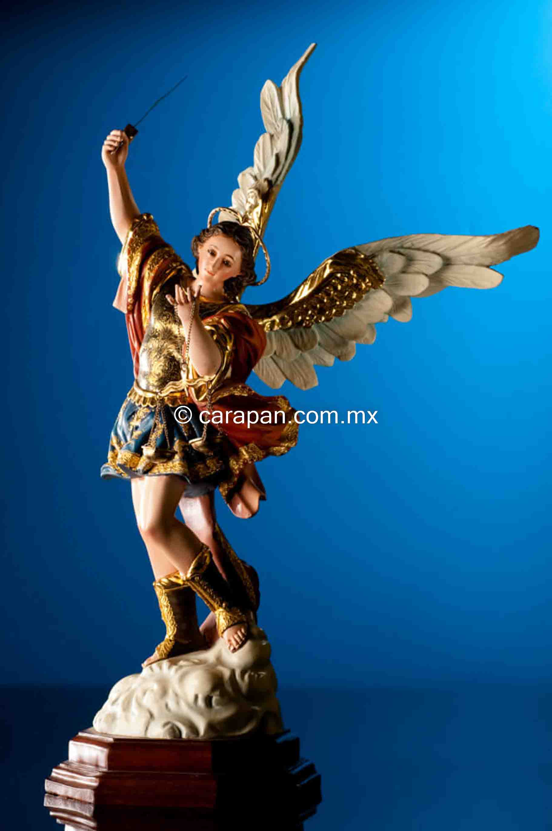 St. Michael Archangel Wood Carving Statue with Gold Leaf