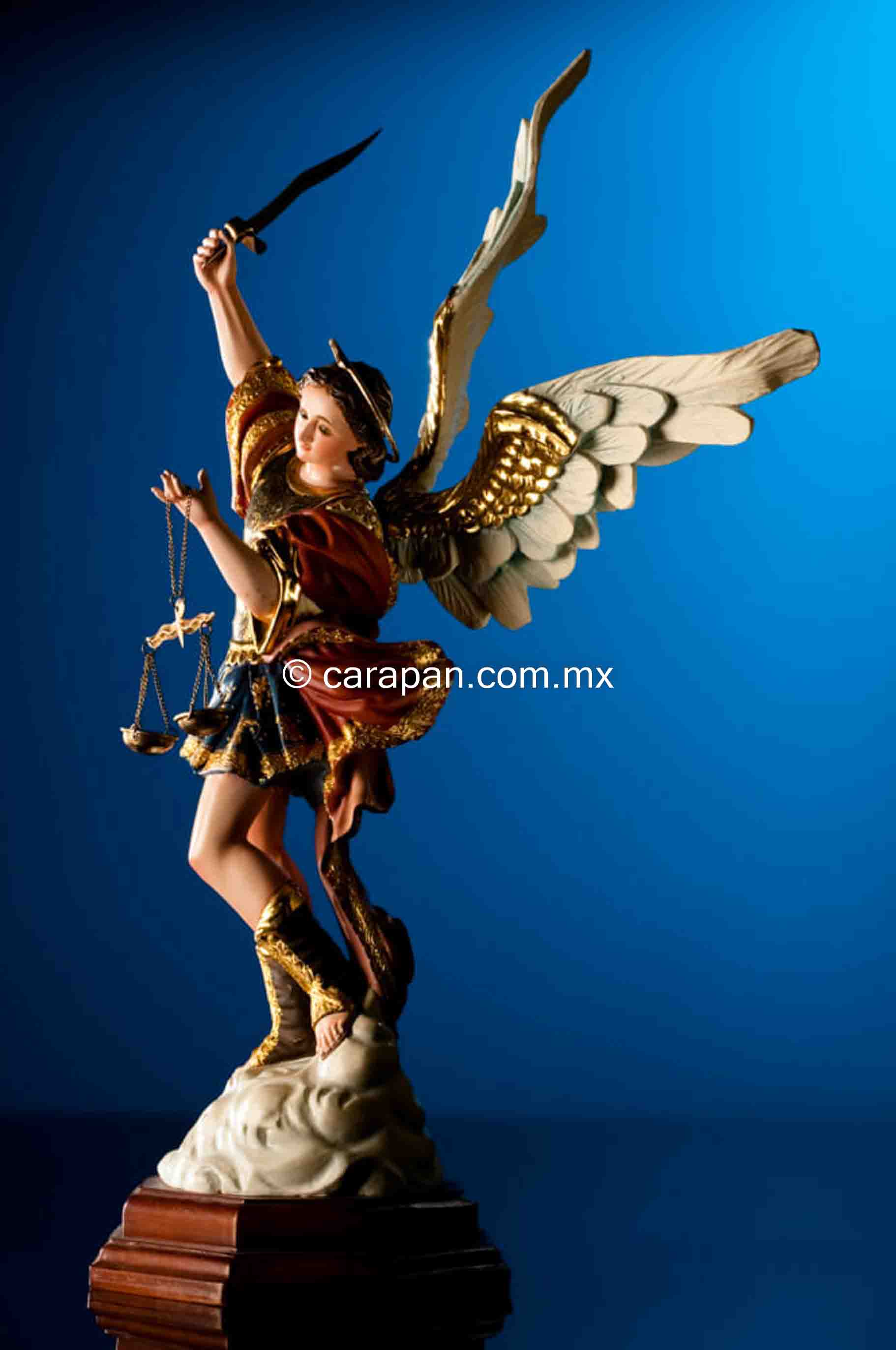St. Michael Archangel Wood Carving Statue with Gold Leaf