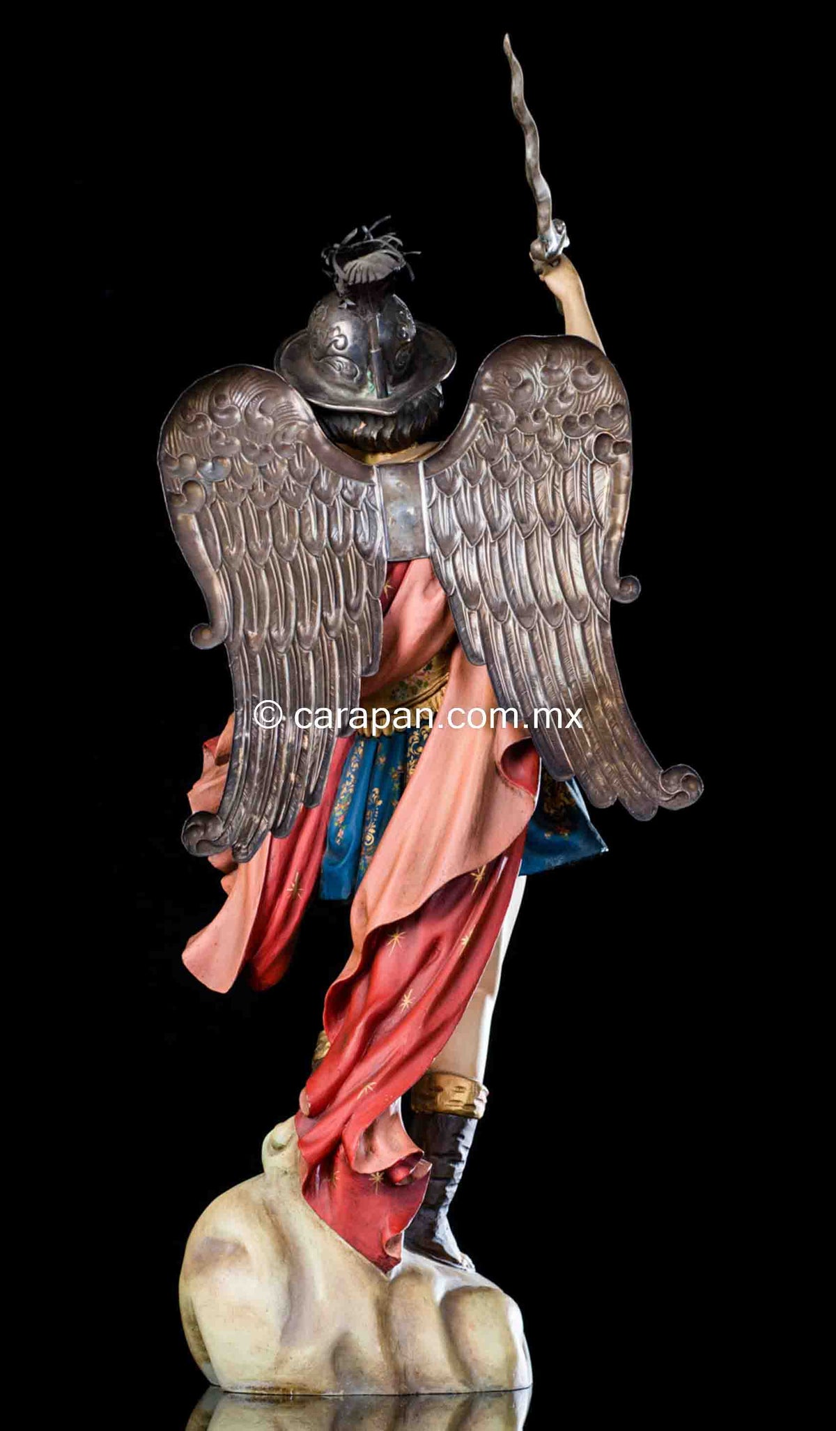 St Michael Archangel Wood Carving with Silver Wings & Sword