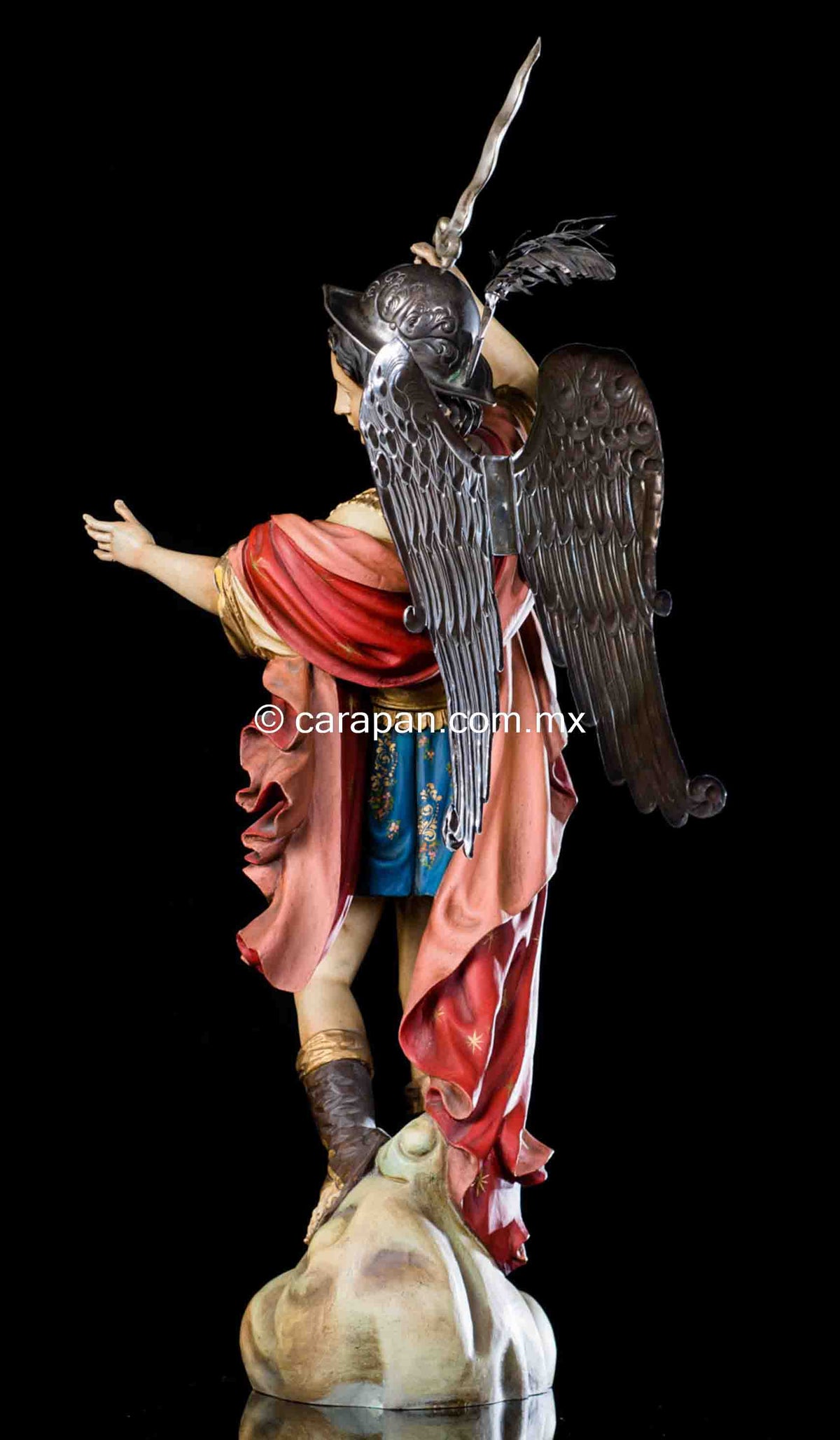 St Michael Archangel Wood Carving with Silver Wings & Sword