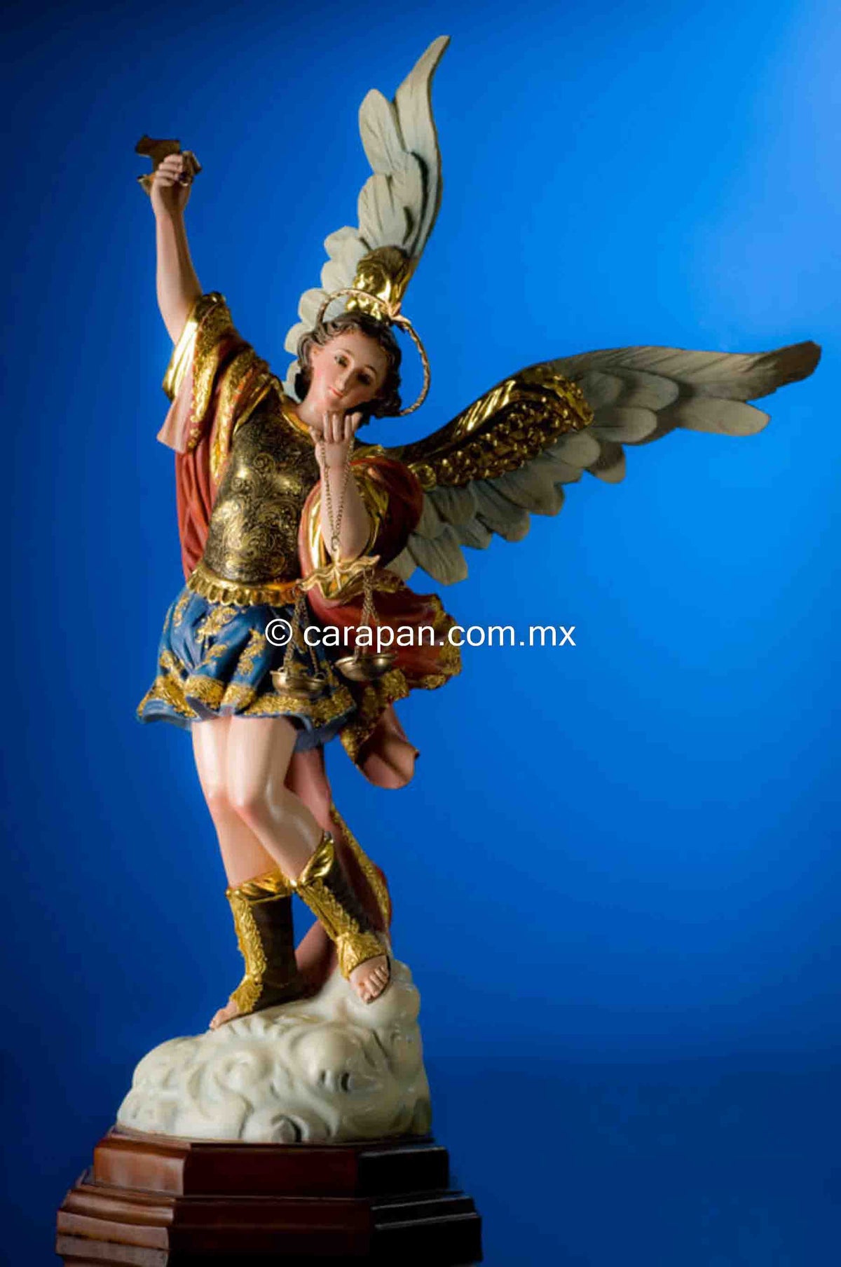Wooden Figure of St. Michael Archangel Gold Leaf with sword