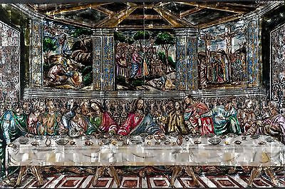 Last Supper Inlay Nacre Mexican religious Painting on Mother of Pearl