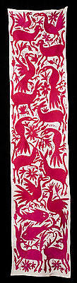 FUCSIA TABLE RUNNER OTOMI TEXTILE HAND EMBROIDERED MEXICAN FOLK ART