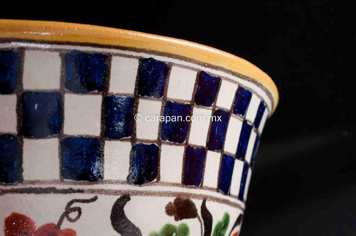 Mexican Talavera bowl vintage design squared stripe & Floral design