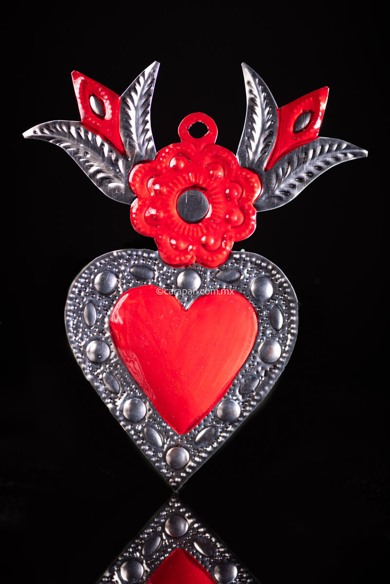 Mexican Tin Heart with Calla Lilies