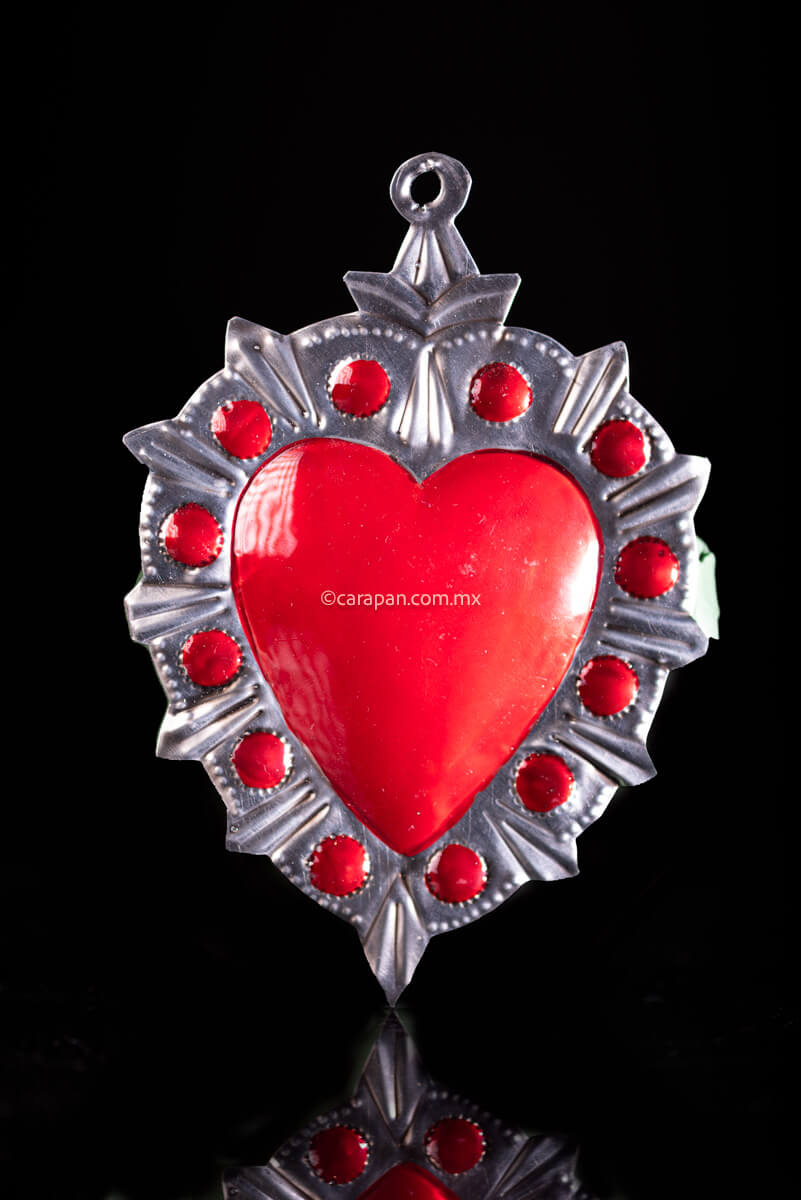 Hand Chiseled Mexican Tin Heart with Dots