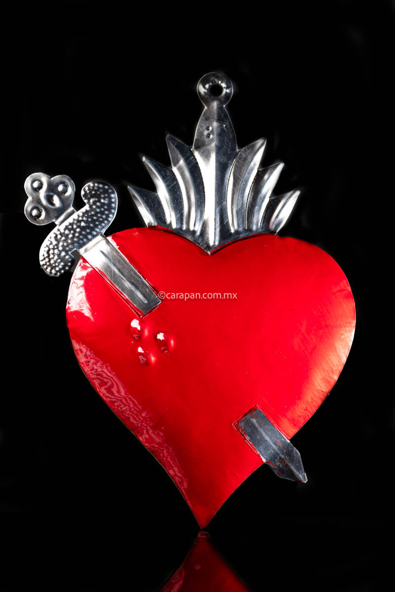 Oaxacan Tin Art Heart with Sword Mexican Folk Art