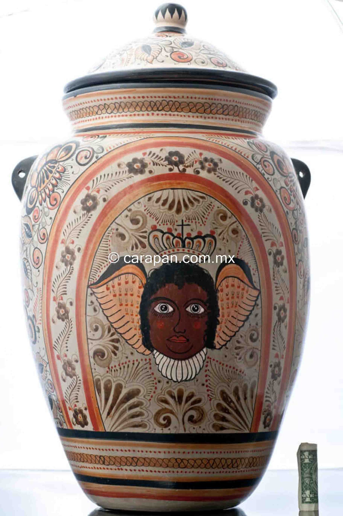 Tonala-Burnished-Clay-Vase-Tibor-Crwoned-Angels-Mexican-Pottery