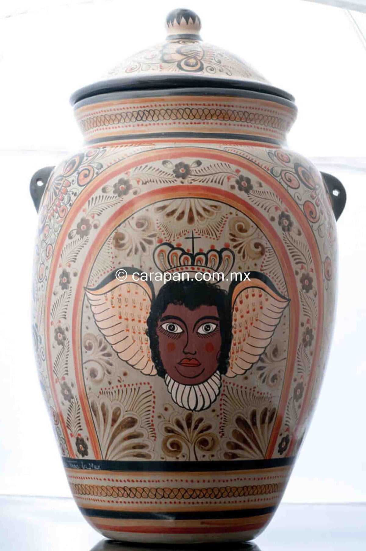 Tonala-Burnished-Clay-Vase-Tibor-Crwoned-Angels-Mexican-Pottery