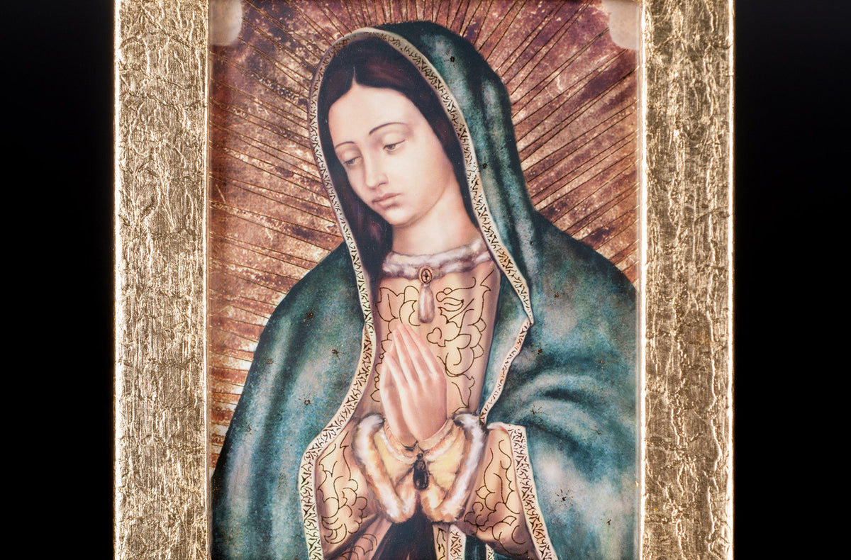 6.2" BUST OF OUR LADY VIRGIN OF GUADALUPE WITH GOLDEN LEAF FRAME