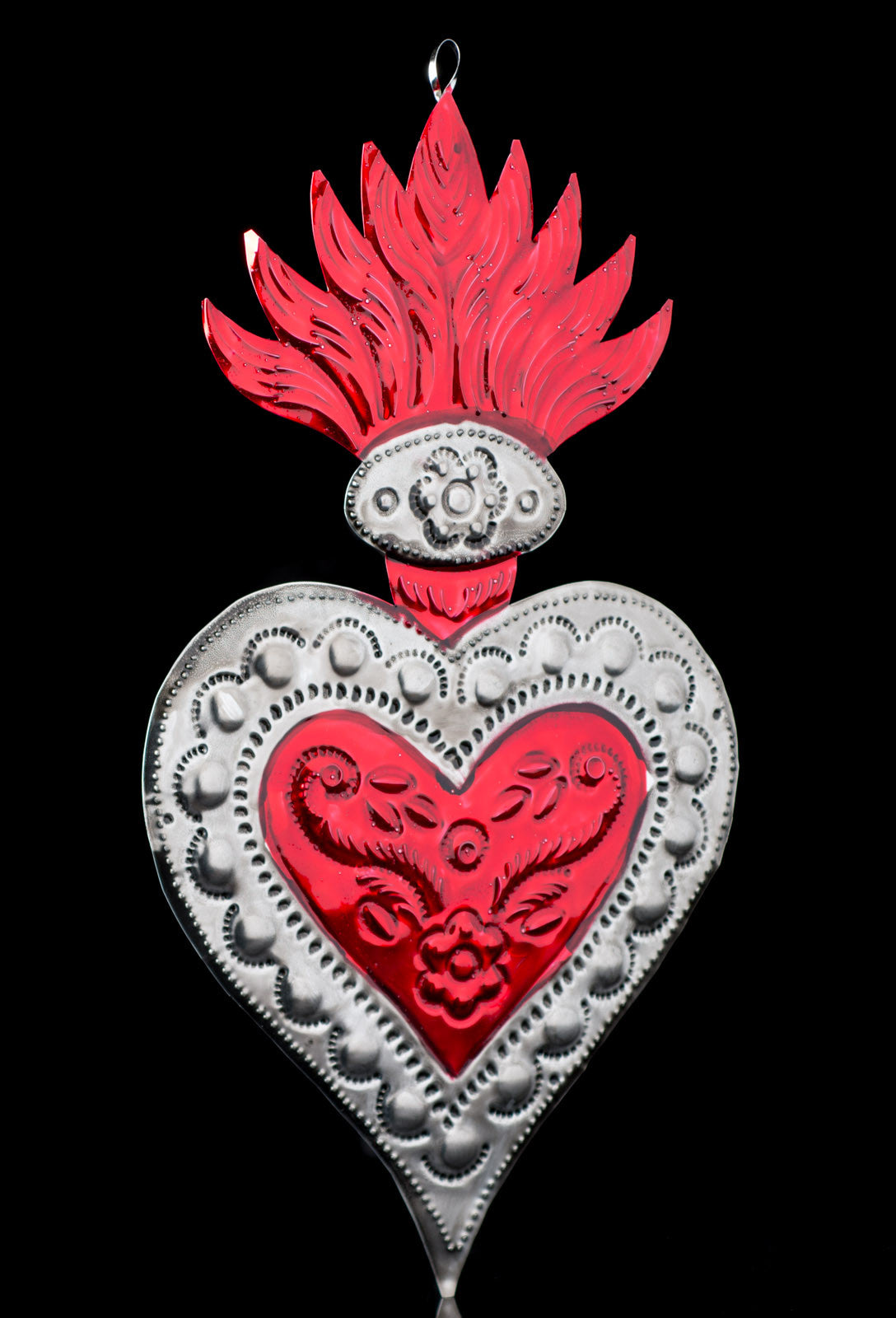 Oaxacan Chiseled Tin Art Heart Mexican Folk Art