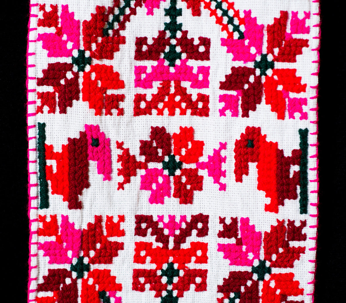 Embroidered Teenek Indigenous Textile Table Runner with Birds