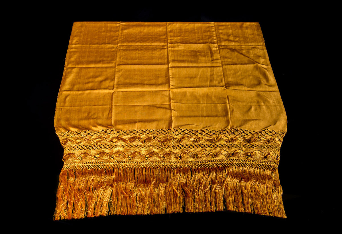 Golden rebozo shawl from Santa Maria Mexico silk texture