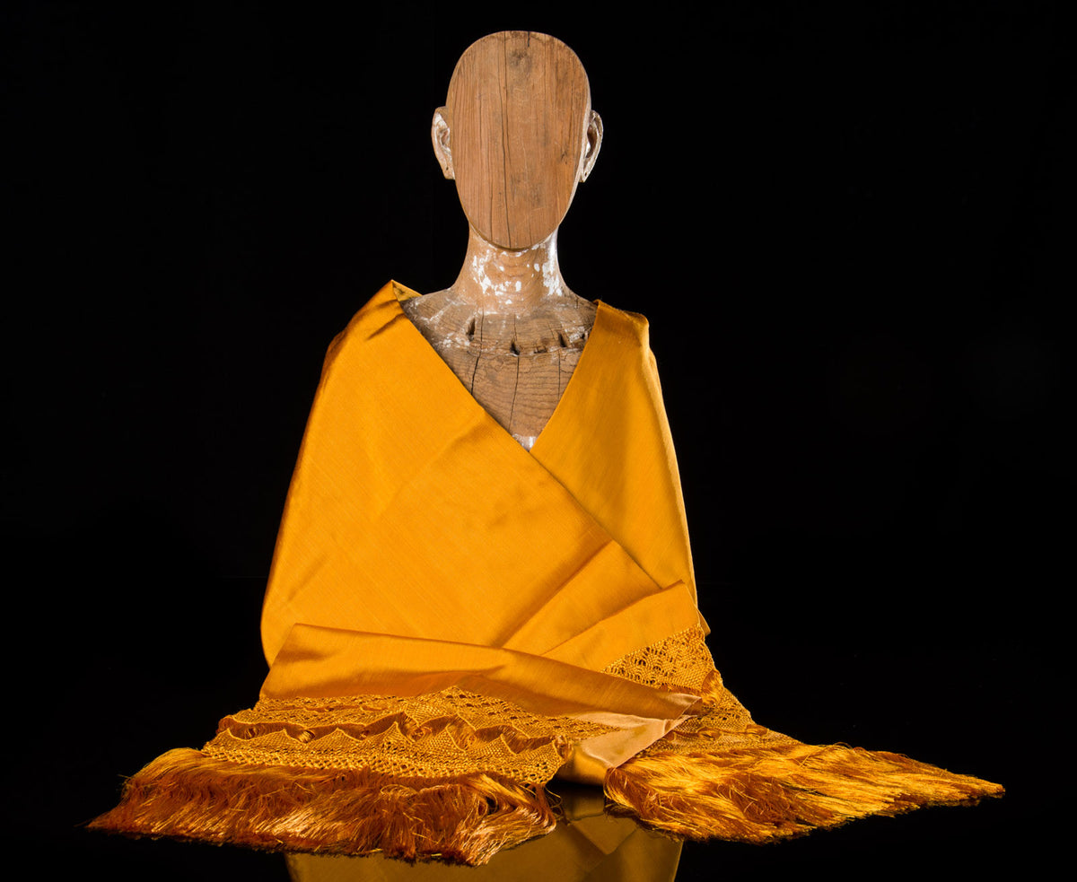 Golden rebozo shawl from Santa Maria Mexico silk texture