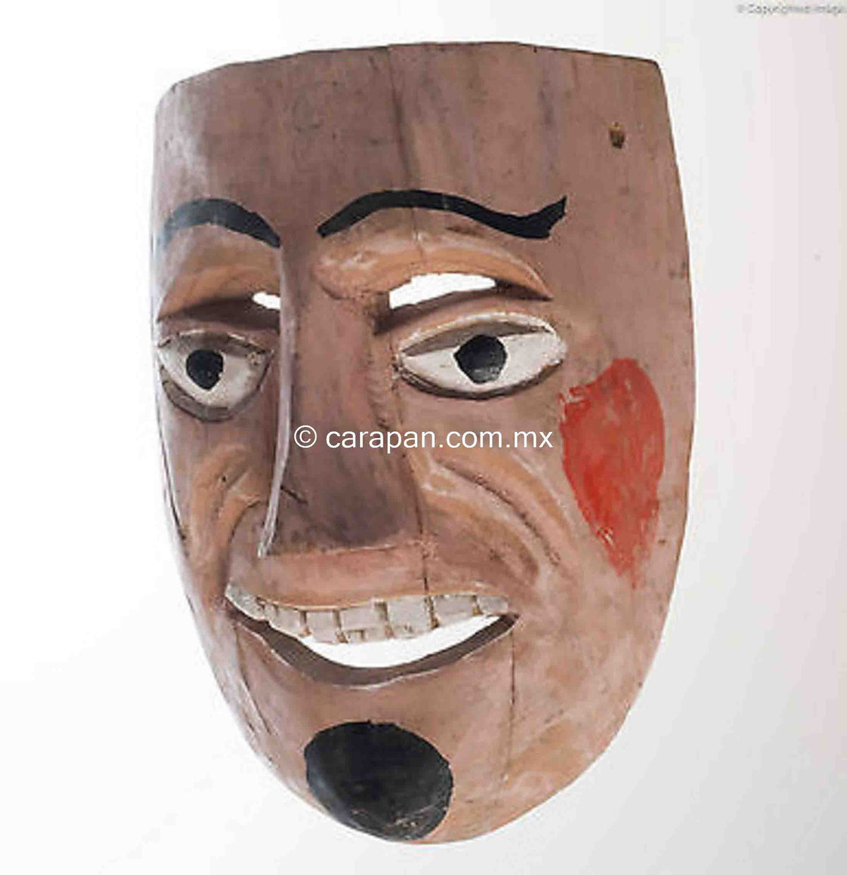 Vintage Mexican Dance Wooden Mask Man Smiling ca 1980