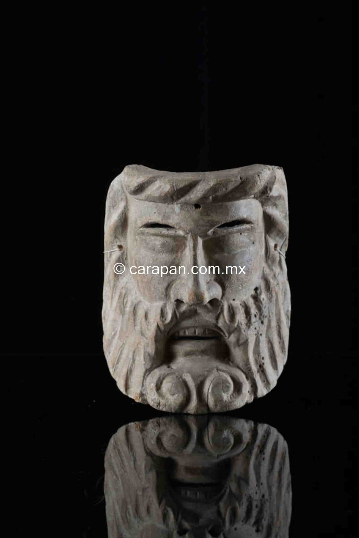 Man with Beard Hand Carved Wood Mask Mexican Folk Art
