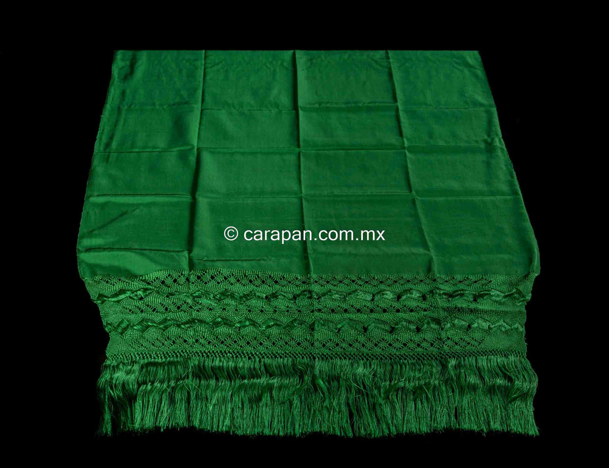 Green rebozo shawl from Santa Maria Mexico silk texture